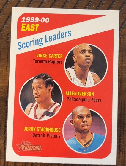 1999-00 Topps Heritage #138 East Scoring Leaders Vince Carter/Allen Iverson/Jerry Stackhouse — front