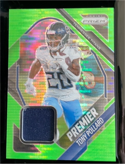 2025 Panini Prizm #PJY-TOP Tony Pollard Premier Jerseys Neon Green Pulsar — front
