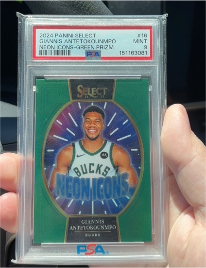2024 Panini Select #16 Giannis Antetokounmpo Neon Icons Green Prizm — front