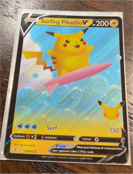 2021 Pokémon Celebrations #008 Surfing Pikachu V — front