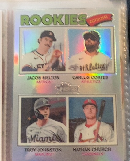 2026 Topps Heritage #373 Rookie Outfielders Jacob Melton Carlos Cortes Troy Johnston Nathan Church — front