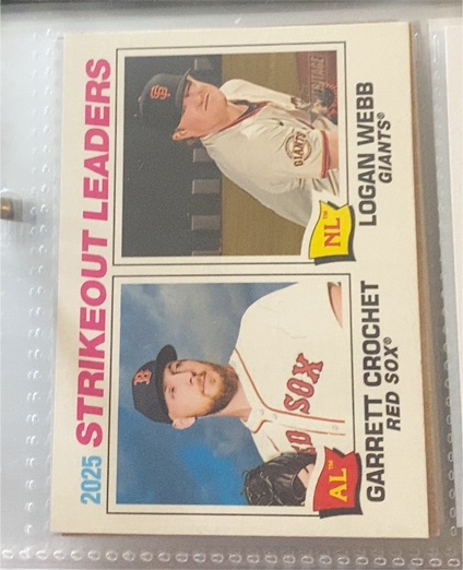2026 Topps Heritage #6 2025 Strikeout Leaders Garrett Crochet / Logan Webb — front