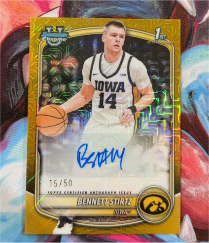 2025-26 Bowman Chrome 1st #1st Bennett Stirtz Gold Mojo Autograph — front