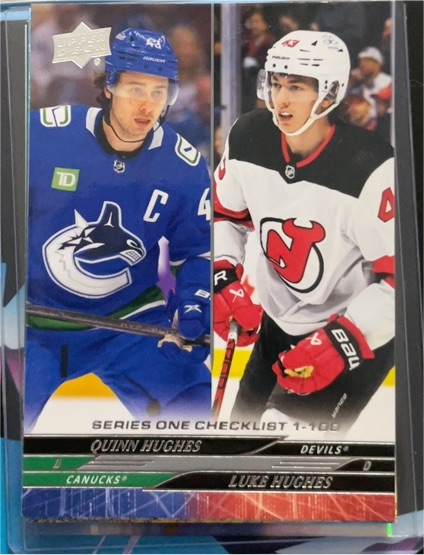 2024-25 Upper Deck Series 1 #199 Quinn Hughes / Luke Hughes — front