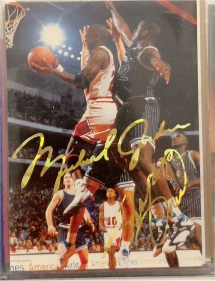 1994 Michael Jordan & Shaquille O'Neal Gold Signature Card — front