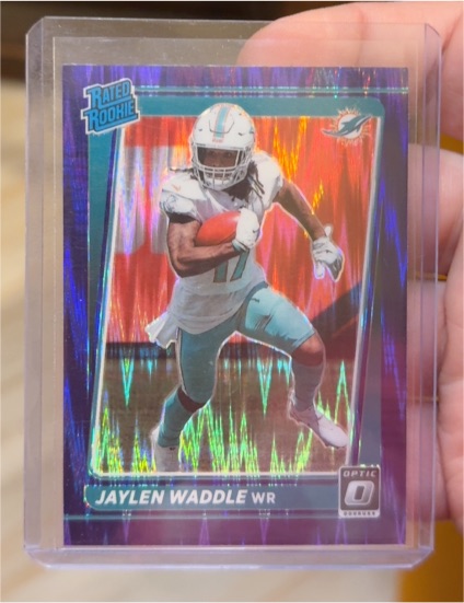 2021 Panini Donruss Optic #208 Jaylen Waddle Purple Shock Prizm Rated Rookie — front