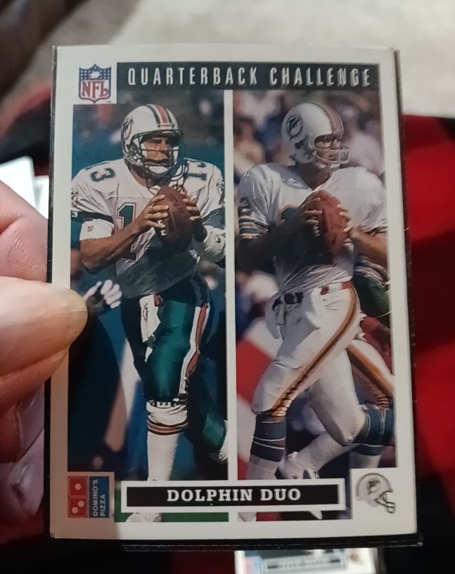 1991 Upper Deck Domino's Pizza Quarterback Challenge #49 Dan Marino Bob Griese Dolphin Duo — front