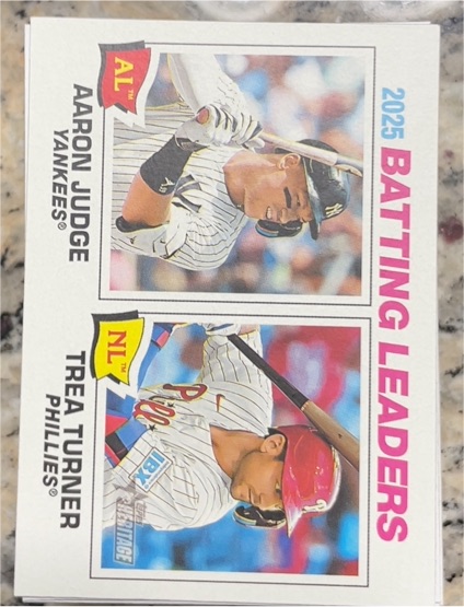 2026 Topps Heritage #1 2025 Batting Leaders Aaron Judge / Trea Turner — front