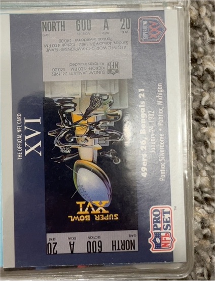 1990 Pro Set Super Bowl XVI #20 Ticket — front