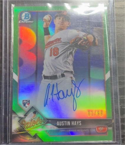 2018 Bowman Chrome #87 Austin Hays Green Refractor RC AUTO — front