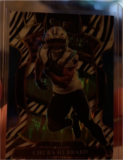 2025 Panini Select Concourse #43 Chuba Hubbard Zebra Prizm — front