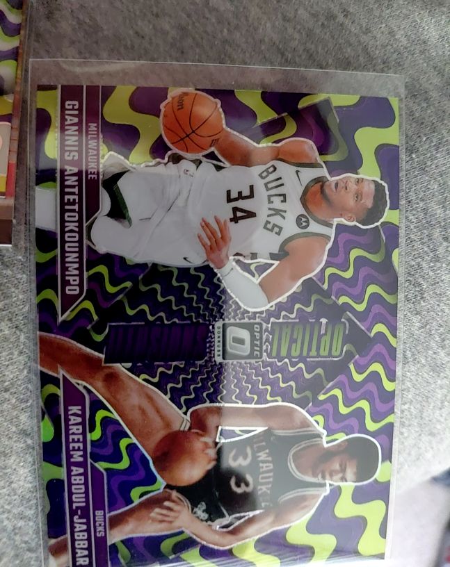 2024-25 Panini Donruss Optic #4 Giannis Antetokounmpo & Kareem Abdul-Jabbar Optical Illusions — front