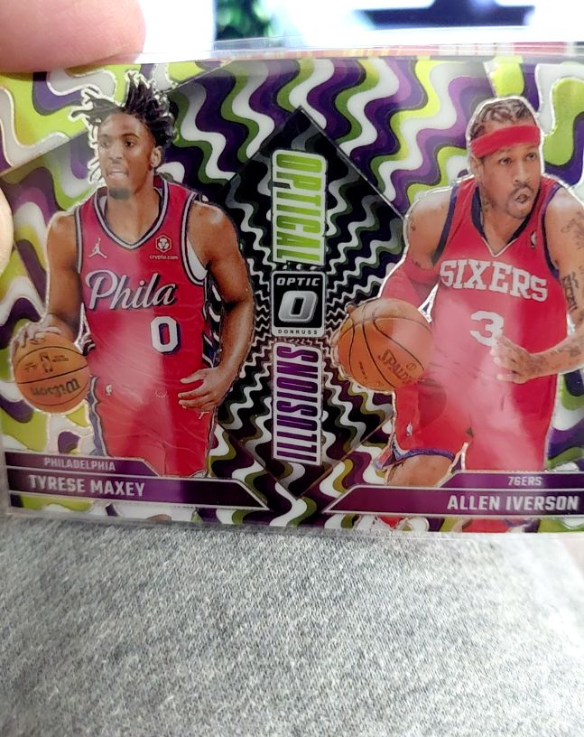 2024 Panini Donruss Optic Optical Illusions #3 Tyrese Maxey & Allen Iverson — front