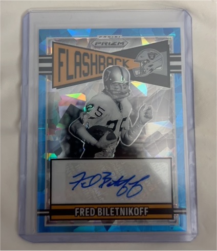 2025 Panini Prizm #FLA-FBF Fred Biletnikoff Flashback Blue Ice Auto — front