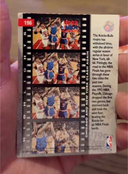 1993 Upper Deck #196 1993 NBA Playoffs Highlights Bulls & Knicks Renew Rivalry — front