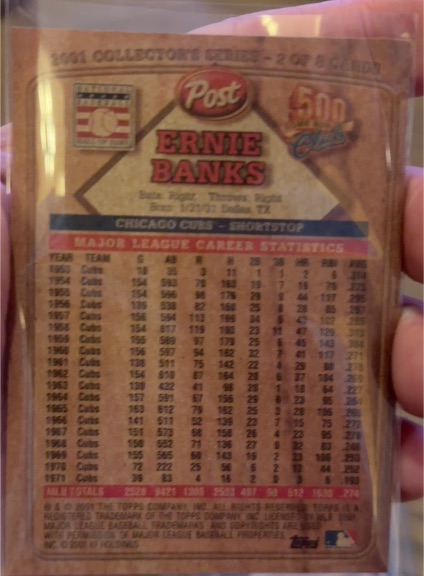 2001 Topps Post Cereal 500 Home Run Club #2 Ernie Banks — front
