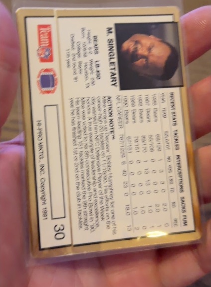 1991 Pro Set #30 Mike Singletary — front