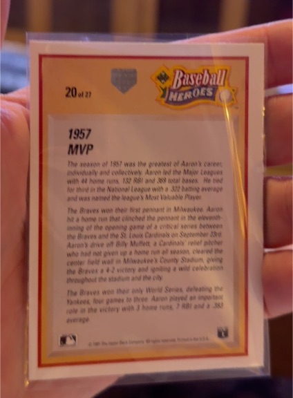 1991 Upper Deck Baseball Heroes #20 Hank Aaron 1957 MVP — front