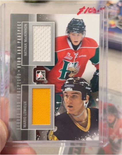 2013 ITG Heroes and Prospects #M107 Nathan MacKinnon / Mario Lemieux Dual Jersey — front