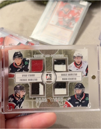 2011-12 In The Game Heroes and Prospects Quad Patch Ryan Strome Dougie Hamilton Freddie Hamilton Mark Visentin — front