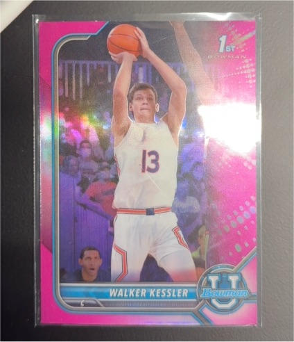 2021 Bowman University #12 Walker Kessler Pink Refractor 1st Bowman — front