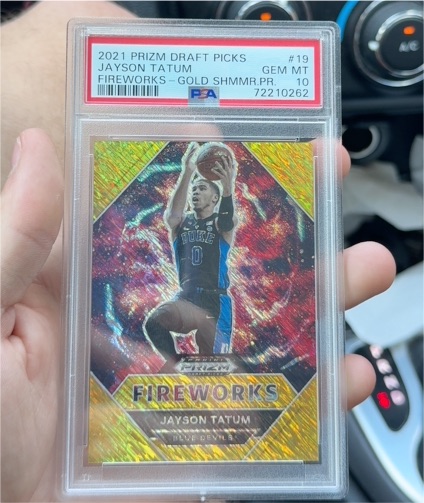 2021 Panini Prizm Draft Picks #19 Jayson Tatum Fireworks Gold Shimmer Prizm — front