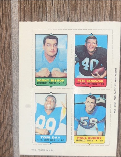 1969 Topps 4-in-1 Football #8 Sonny Bishop Pete Banaszak Tom Day Paul Guidry — front