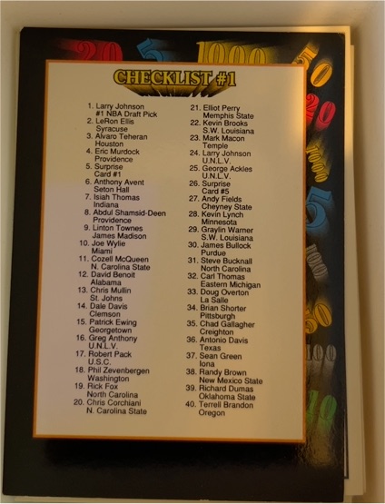 1991 Wild Card #1 Checklist #1 Larry Johnson — front