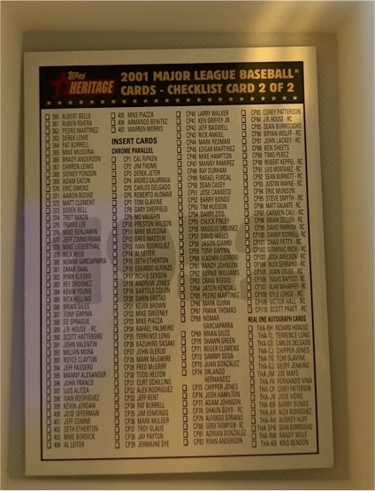 2001 Topps Heritage #2 Checklist 2: 360-407 and Inserts Checklists — front