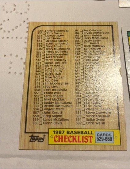 1987 Topps #654 Baseball Checklist Cards 529-660 — front