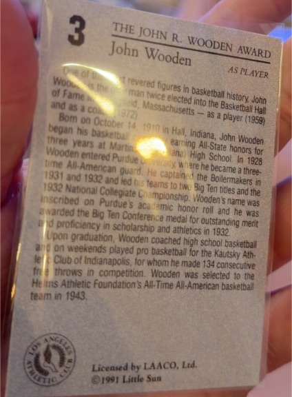 1991 Little Sun John R. Wooden Award #3 John Wooden — front