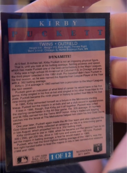 1990 Donruss #BC-8 Kirby Puckett — front