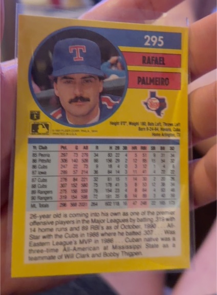 1991 Topps #295 Rafael Palmeiro — front