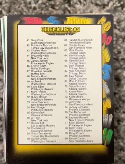 1991 Wild Card #158 Checklist #2 — front