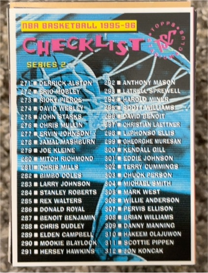1995-96 Topps Stadium Club Checklist Series 2 #271-300 — front