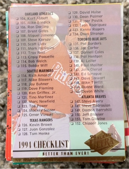 1994 Fleer Ultra #298 Checklist — front