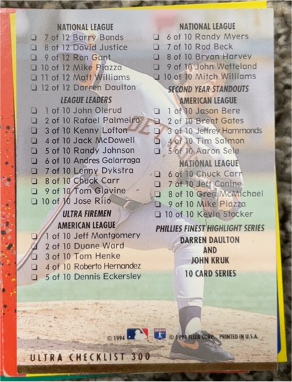 1994 Fleer Ultra #300 Checklist — front