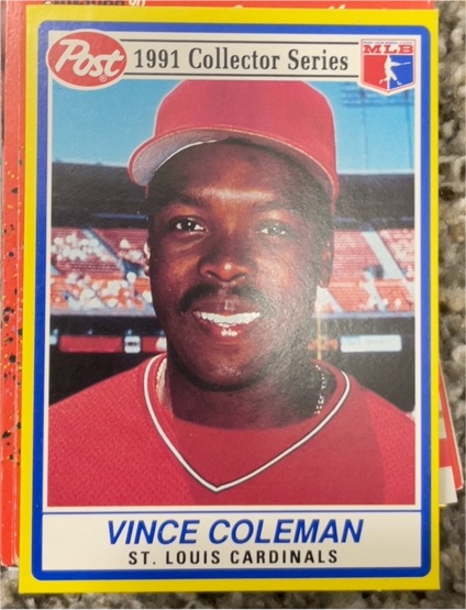 1991 Post Cereal #5 Vince Coleman — front