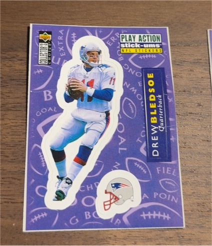 1996 Upper Deck Collector's Choice #S4 Drew Bledsoe Play Action Stick-Ums — front