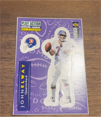1996 Upper Deck Collector's Choice Play Action Stick-Ums #S7 John Elway — front