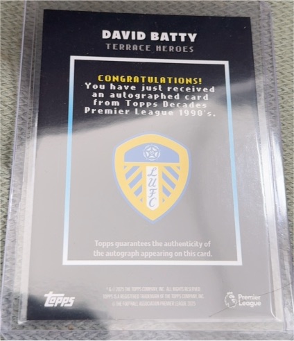 Topps Decades Premier League 1990s David Batty Terrace Heroes Autograph — front
