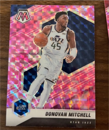 2020-21 Panini Mosaic #64 Donovan Mitchell Pink Camo Prizm — front