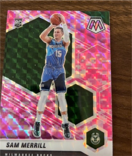 2020-21 Panini Mosaic #240 Sam Merrill Pink Camo Prizm Rookie — front