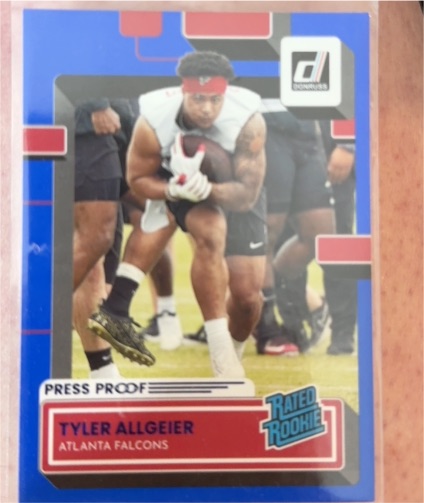 2022 Donruss #344 Tyler Allgeier Blue Press Proof — front