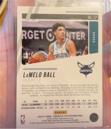2021 Panini Chronicles Prestige #72 LaMelo Ball — front
