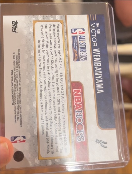 2025-26 Topps NBA Hoops #289 Victor Wembanyama — front