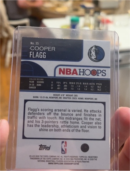 2026 Topps NBA Hoops #35 Cooper Flagg — front