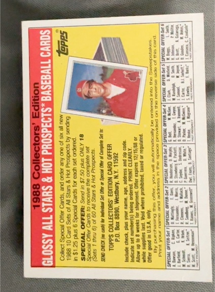 1988 Topps #NNO Collectors' Edition: Glossy All Stars & Hot Prospects Offer — front