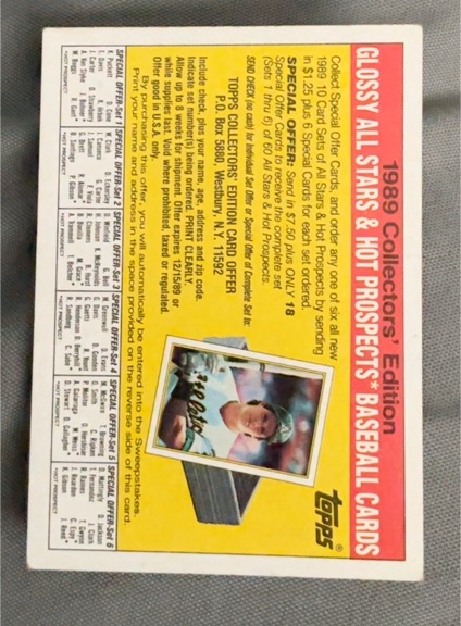 1989 Topps Collector's Edition Glossy All Stars & Hot Prospects Offer — front