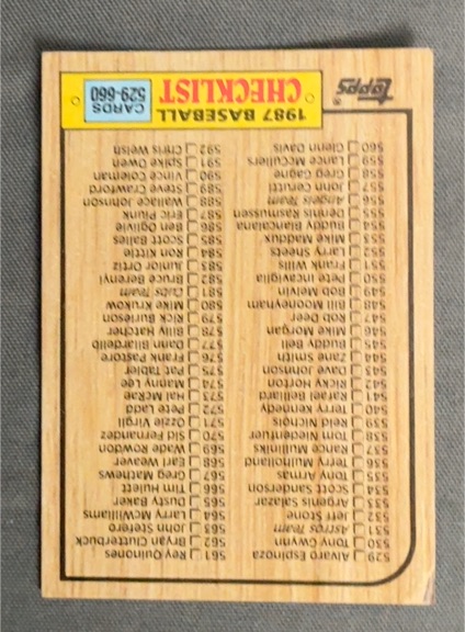 1987 Topps Baseball Checklist #529-792 — front